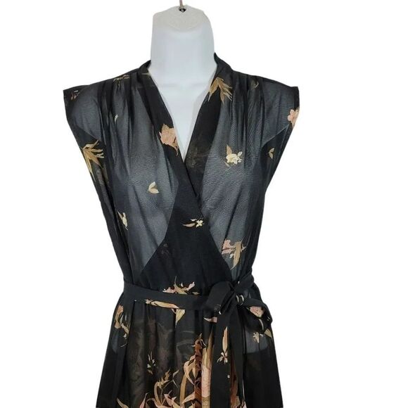 Vintage 70's Cascading Floral Sheer Chiffon Midi Dress Size 5/XS/Small - Picture 4 of 9